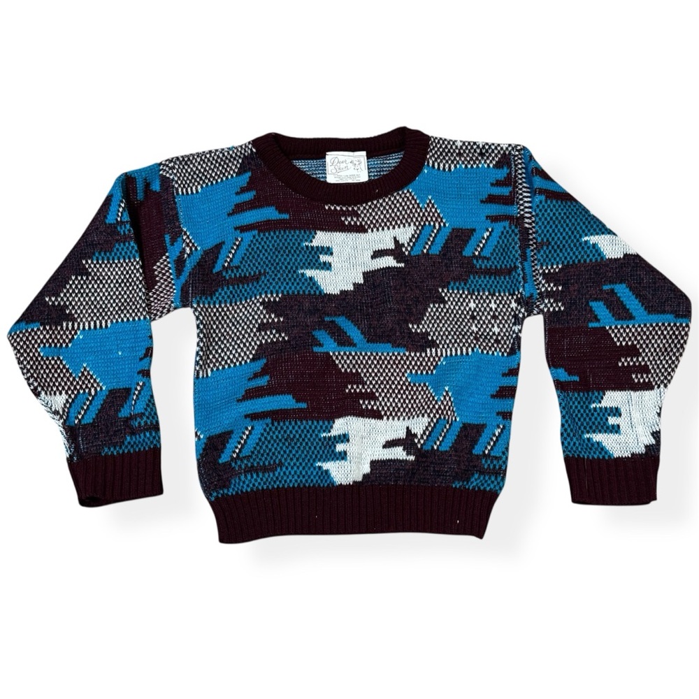 Vintage 80s/90s Southwestern abstract deerskin knit sweater kids boys